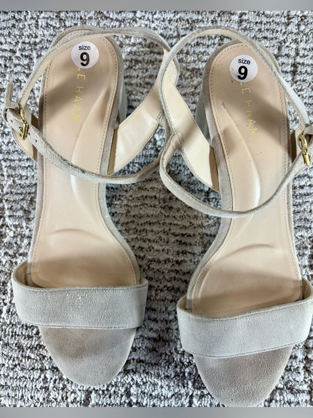 Cole Haan Women's Size 9 Light Mortar Josie Block Heel Suede Sandals